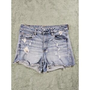 American Eagle Shorts Sz 8 Womens Hi Rise Shortie Stretch Medium Wash Blue Denim